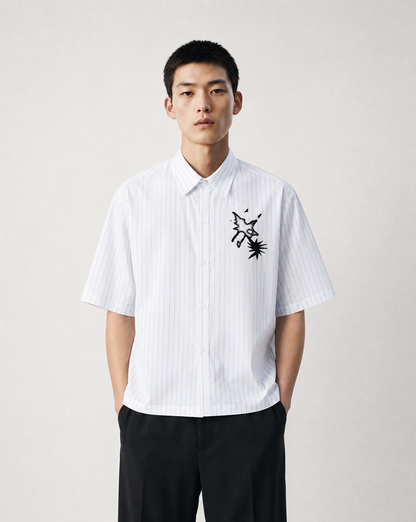 DISTORTION STRIPED BUTTON-UP SHIRT