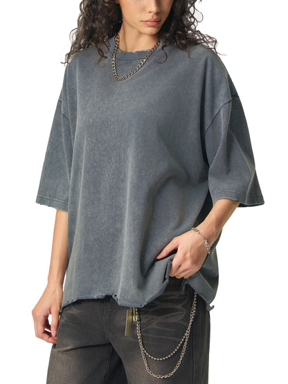 Blank Snow Wash Raw-Hem Boxy T-shirt