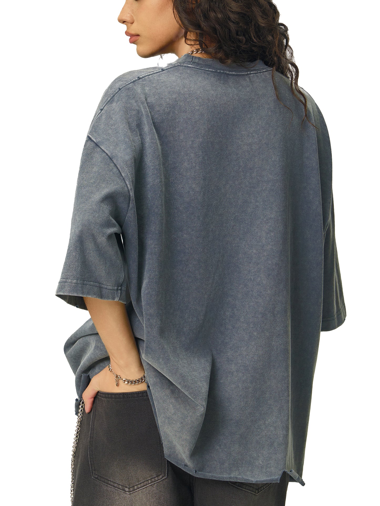 Blank Snow Wash Raw-Hem Boxy T-shirt